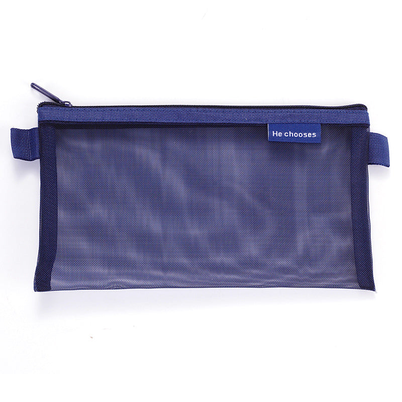 HE CHOOSES D033 Nylon Mesh Pencil Case Stationery Bag School Supplies, Size S - Dark Blue HE CHOOSES D033 Nylon Mesh Pencil Case Stationery Bag School Supplies, Size S - Dark Blue